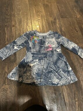 FBZ Toddler Blue Denim-Print Long Sleeve Skater Dress Size 12 months